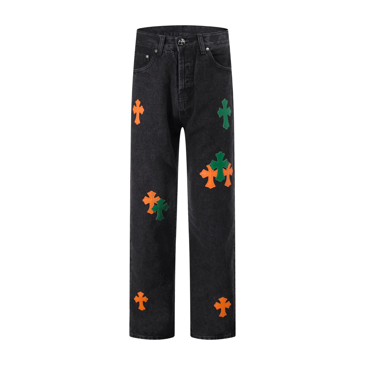 P260 Style number: H74 Croxin & 𝐂𝐡𝐫𝐨𝐦𝐞 𝐇𝐞𝐚𝐫𝐭 ss25 black leather Sanskrit fine jeans. Styles with different washed textures are very friendly to people with thin legs. The slightly flared version perfectly modifies the leg shape. The timeless and moderate length makes it easy to match and match. It is the basis for various styles and is a must-have in your wardrobe! The fabric is stiff but also makes the upper body soft without losing texture. The washing process is even more perfect. It is a must-have item for everyone! ! ! Washed wheat, hang tag, pants label, three labels complete Color: black Size: 28-30-32-34-36